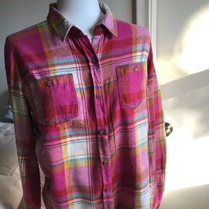 Mossimo Bright Pink Plaid Flannel Buttondown L